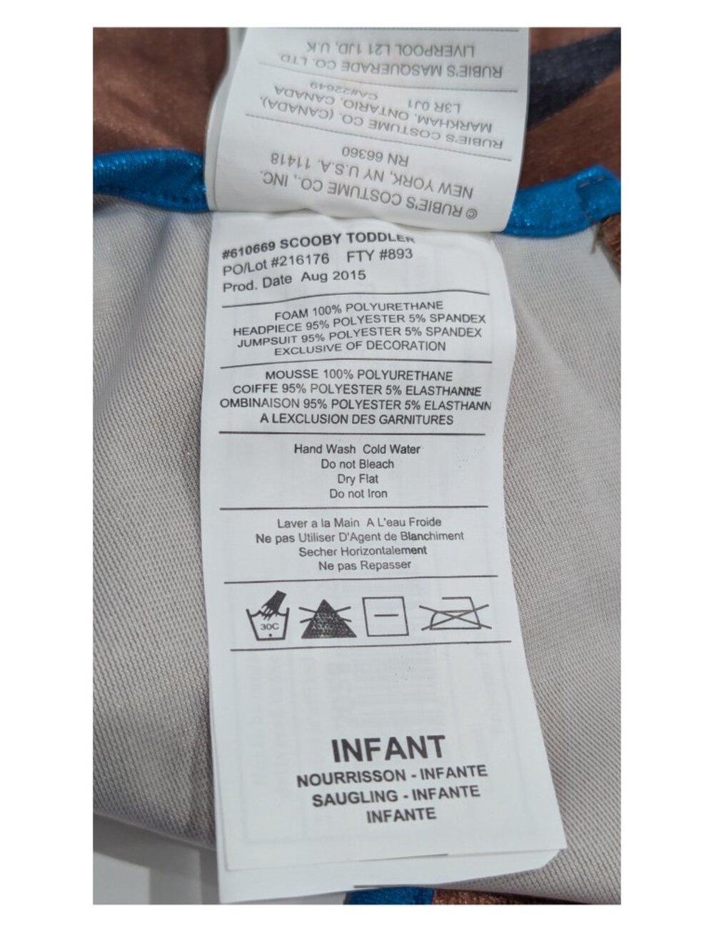 Rubie’s Scooby-Doo Infant Costume 6-12 Months Jumpsuit Headpiece NWT - Picture 10 of 10
